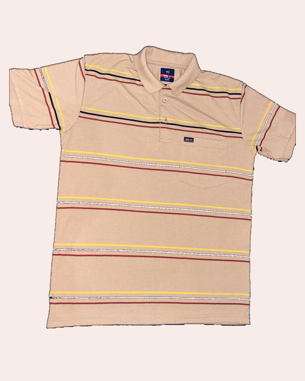 Beige Striped Polo T-Shirt